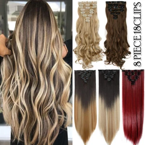 100% NATRAL Balayage 8pcs Real Full Head Thick Clip in As Human Hair Extensions - Picture 1 of 59