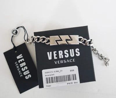 NUEVO EN CAJA Auténtico Brazalete de Identificación de Cadena de Metal Tono Plateado VERSUS VERSACE Foto 1 de 4