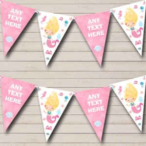 Party Banner Bunting Little Mermaid Under The Sea Personalised Children's - Picture 1 of 1