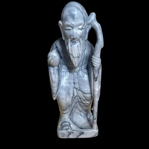 Statua Dio Longevità Shou Lao in Marmo Intagliato - 11,5" Studioso Cinese Immortale - Foto 1 di 10