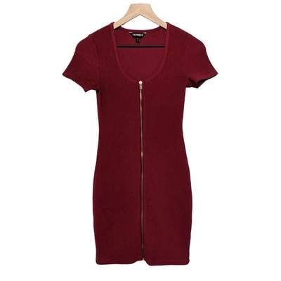 Vestido Express Para Mujer XS Rojo Acanalado Cremallera Completa Bodycon Oficina Sirena Classiccore Y2K Foto 1 de 4