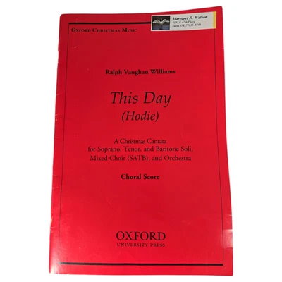 Vaughan Williams This Day Hodie Choral Score SATB Oxford University Press - Image 1 of 4