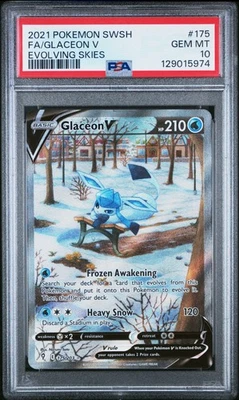 PSA 10 Glaceon V (Alternate Art) 175/203 Evolving Skies Ultra Rare Pokemon Card - Image 1 of 2