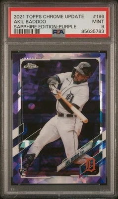 2021 TOPPS CHROME UPDATE SAPPHIRE PURPLE REFRACTOR #196 AKIL BADDOO PSA 9 10/10 - Image 1 of 2