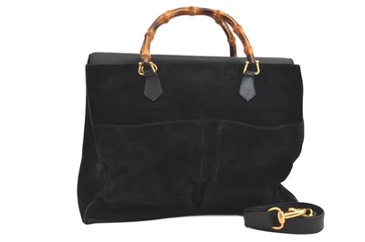 Auténtico Bolso de Mano GUCCI Vintage Bambú 2 Vías Cuero Gamuza Negro 4795N Foto 1 de 4