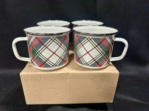 Tartan Plaid Enamel Tin Camping Mug Set Brimming With Care NWT Coffee Bar Gift - Picture 1 of 5