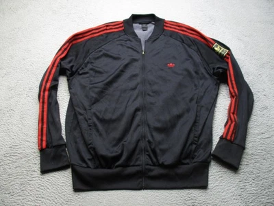 Vintage Adidas Jacket Mens Large Black Red Track Top Trefoil 3 Stripe 2000s Y2K - Image 1 of 4