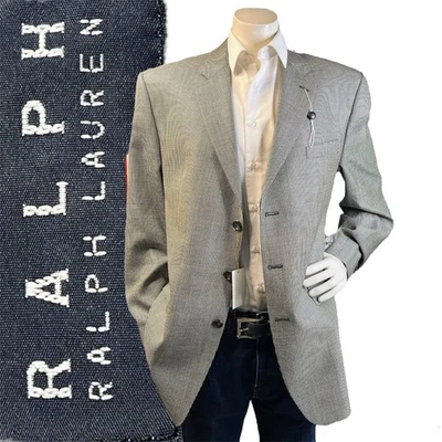 NEW Ralph Ralph Lauren Blazer Mens 46L Silk Wool Houndstooth Gray/Black Jacket - Image 1 of 4