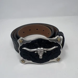 Cinturón Justin de cuero negro con hebilla de cinturón Longhorn C11193 talla 34 - Imagen 1 de 5