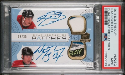 2011 UPPER DECK THE CUP JOE SAKIC/WAYNE GRETZKY DUAL SIGNATURE PATCHES /35 PSA 9 - Image 1 of 3