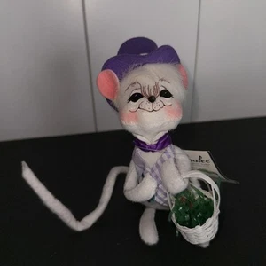 2005 Annalee Easter Parade Spring Boy White Mouse 6” NWT Purple Hat with Basket - Picture 1 of 9