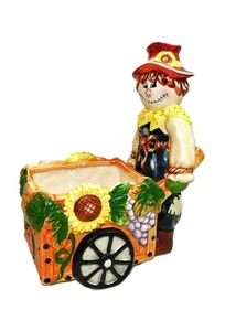 Vintage Scarecrow Wheelbarrow Planter Fall Décor Rustic Farmhouse Garden - Picture 1 of 8