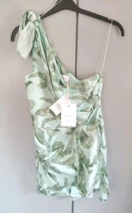 Significant Other Coraline One-shoulder Mini Dress green tropical print. Size 10 - Picture 1 of 9