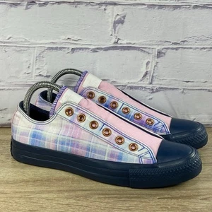 Converse Chuck Taylor All Star Plaid Pink Blue Sip On Sneakers Women's 8 Shoes - Picture 1 of 8