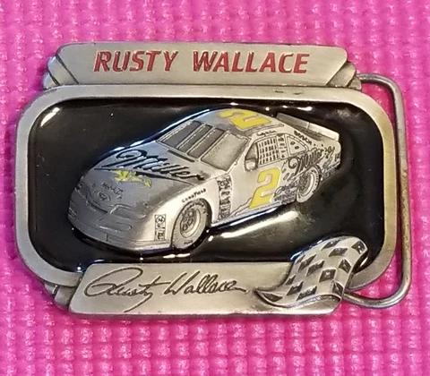 Nascar Rusty Wallace 2 Belt Buckle RARE - Miller Goodyear Cover