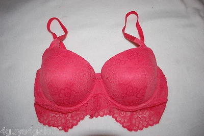 Womens CORAL LACE PUSH UP BRALETTE Pullover PLASTIC UNDERWIRE Preform Cup 34DD - Image 1 of 2