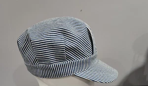 VTG MEN'S white blue stripe Hickory train conductor hat cap MADE IN USA XL - Picture 1 of 5