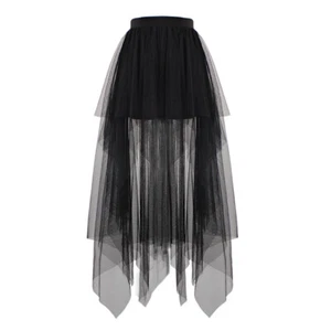 Dama Falda de Malla Negra Gasa Irregular Elástica Cintura Alta Punk Gótica Informal Elegante - Imagen 1 de 11