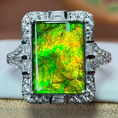 Anillo de plata esterlina de circón ammolita canadiense AAA natural genuino de 0,90 quilates talla 9 Foto 1 de 4