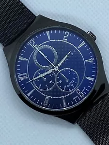 Synrgy Men's Watch Gunmetal Dark Blue Mesh Two-Piece Wristband Elegant Casual - Picture 1 of 7