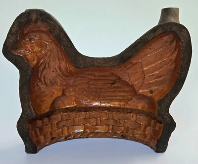 Early Original Primitive Redware Pennsylvania Pottery Baking Mold Hen on a Nest - Image 1 of 4