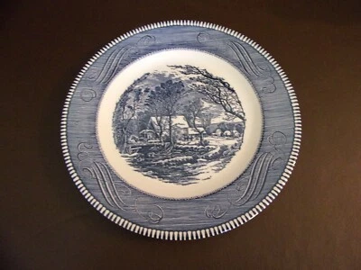 Royal China Currier & Ives Blue 10" Dinner Plate Old Grist Mill - Image 1 of 4