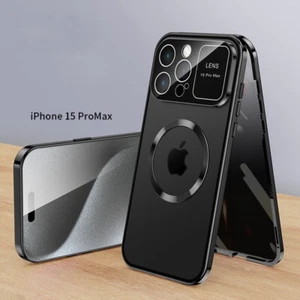 360 Anti-Spy Magsafe Glass Case For iPhone 16 15 Pro Max 14 Metal Magnetic Cover - Picture 1 of 17