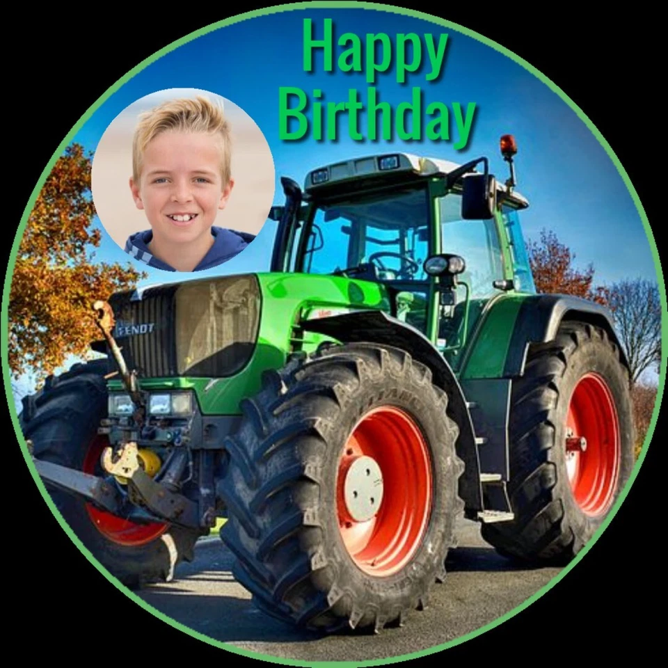 Tortenaufleger essbar Fondant rund 20cm durchm.Geburtstag Traktor Personalisiert - Bild 1 von 2