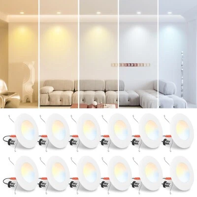 12 Pack 5-6 inch LED Can Recessed Lights 12W 1100LM 5CCT 5%-100% Dimmable White - Image 1 of 4