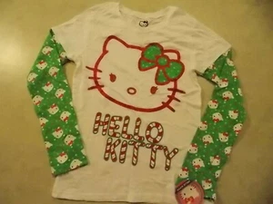 Hello Kitty Candy Cane Girls Long Sleeve Christmas T-Shirt! misses juniours NEW! - Picture 1 of 5