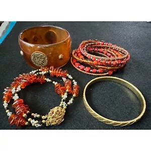 Four Fashion Bracelets Browns Rusts Golds Bangle Wrap Monet - Picture 1 of 12