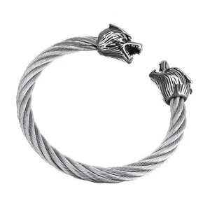Pulsera de lobo con cable trenzado de acero inoxidable para hombre tono plateado - Imagen 1 de 3