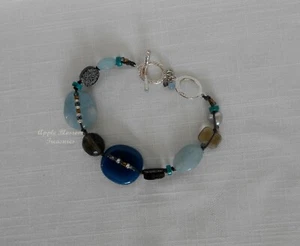 SILPADA SHELL PEARL QUARTZ GLASS STERLING SILVER BLUE WATERCOLOR BRACELET~B2240 - Picture 1 of 8