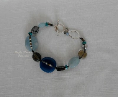 SILPADA SHELL PEARL QUARTZ GLASS STERLING SILVER BLUE WATERCOLOR BRACELET~B2240 - Image 1 of 4