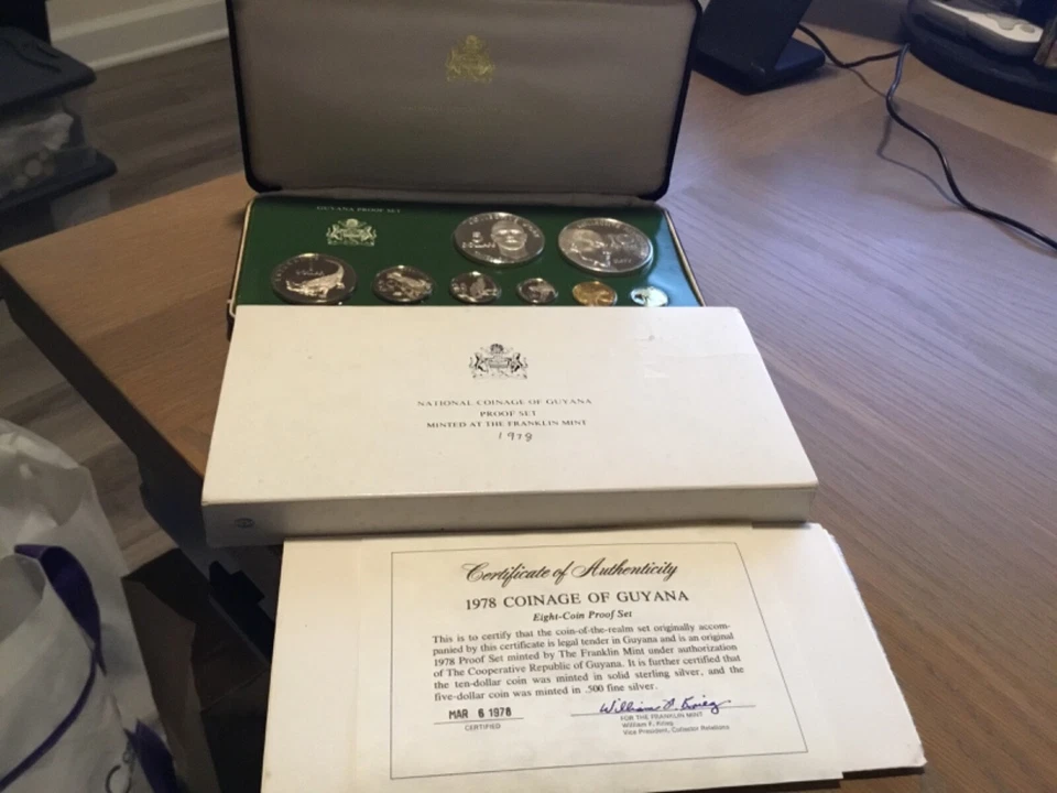 1978 Coinage Of Guyana 8 Coin Silver Proof Set In Original Box, 1.87oz ASW, WOW! - Image 1 of 4