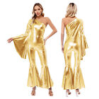 Women Jumpsuit Shiny Bodysuit Stage Leotard Holiday Rompers Bell-Bottom Catsuit