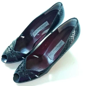 Vintage Evan Picone Black Shoes Pumps 3.5" Heel Snake Design 10N Made in Spain - Picture 1 of 12