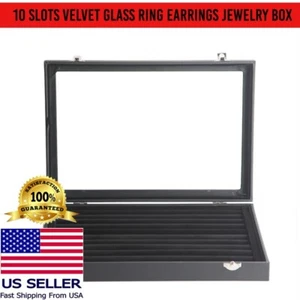 10 Steckplätze Samt Glas Ring Ohrringe Schmuck Box Vitrine tiefschwarz - Bild 1 von 6