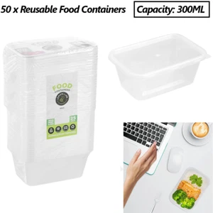 50x Takeaway Food Containers With Plastic Lid Reusable Meal Prep Lunch Box 300ML - Picture 1 of 7