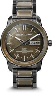Original Grain Men's Military Ammo 42mm Analog Watch - STONEWASHED STEEL / WOOD - Picture 1 of 6