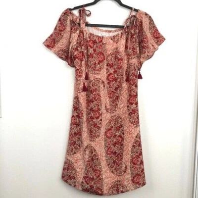 Mini Vestido Madewell Talla M Mediano Rojo Seda Hombro Frío Paisley Para Mujer Foto 1 de 4