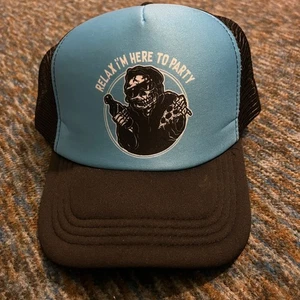Relax I’m Here to Party Grim Reaper Mesh back Snapback Trucker Hat Cap Blue - Picture 1 of 9