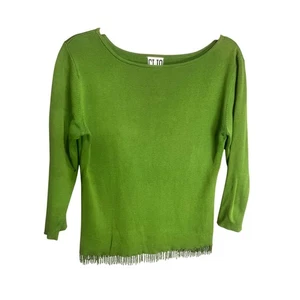 Clio grüne Bluse Fransen Seide Baumwolle Gr. M Cocktail Wald Western Coquette Retro - Bild 1 von 8