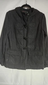 Weather Tamer Black Wool Blend Lined Toggle Jacket Coat Full Zip Hood Sz M - Picture 1 of 12