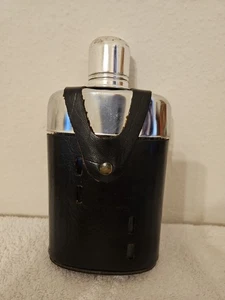 Vintage Glass Liquor Flask Shot Glass Cap And Black Leather Snap Case - Picture 1 of 4