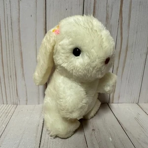 Vintage Gund Luv Me Bunny Rabbit Plush White Fur Felt Nose Flowers 7 Inch 1976 - Picture 1 of 12