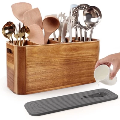 Wooden Utensil Holder for Kitchen Counter, Large Utensil Organizer for Storag... - Image 1 of 4