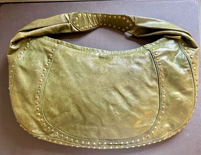 KOOBA Tracy Leather Brass Studded Hobo Shoulder Bag Purse Dark Olive - Image 1 of 4
