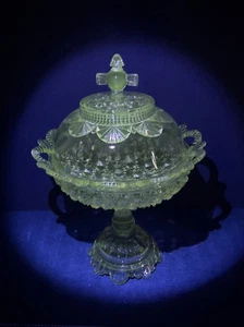 Rara composta alta Belmont vetro trasparente viola margherita coperta bottone coperchio BAGLIORI - Foto 1 di 14