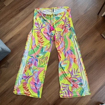 Becca Costa Bella split side Tropical Print Swim Cover Up Sheer Pants Sz Small - Image 1 of 4